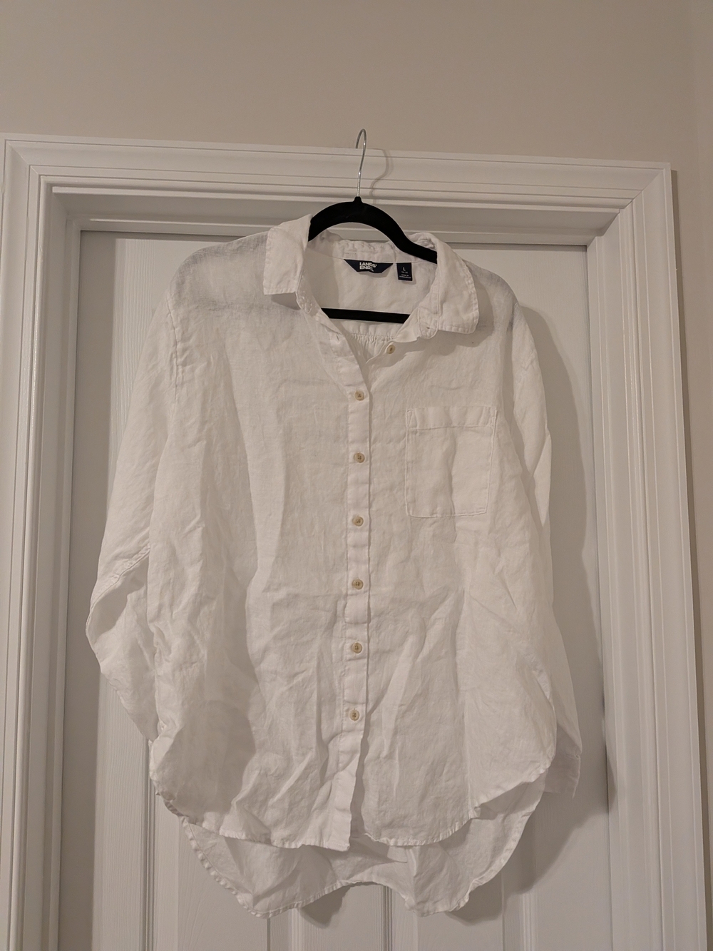 Lands' End White Linen Button-Down Shirt